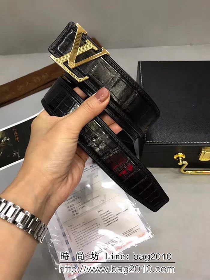 路易威登LV 2018款真鱷魚肚皮不拼接皮帶 男士皮帶 LHG1313